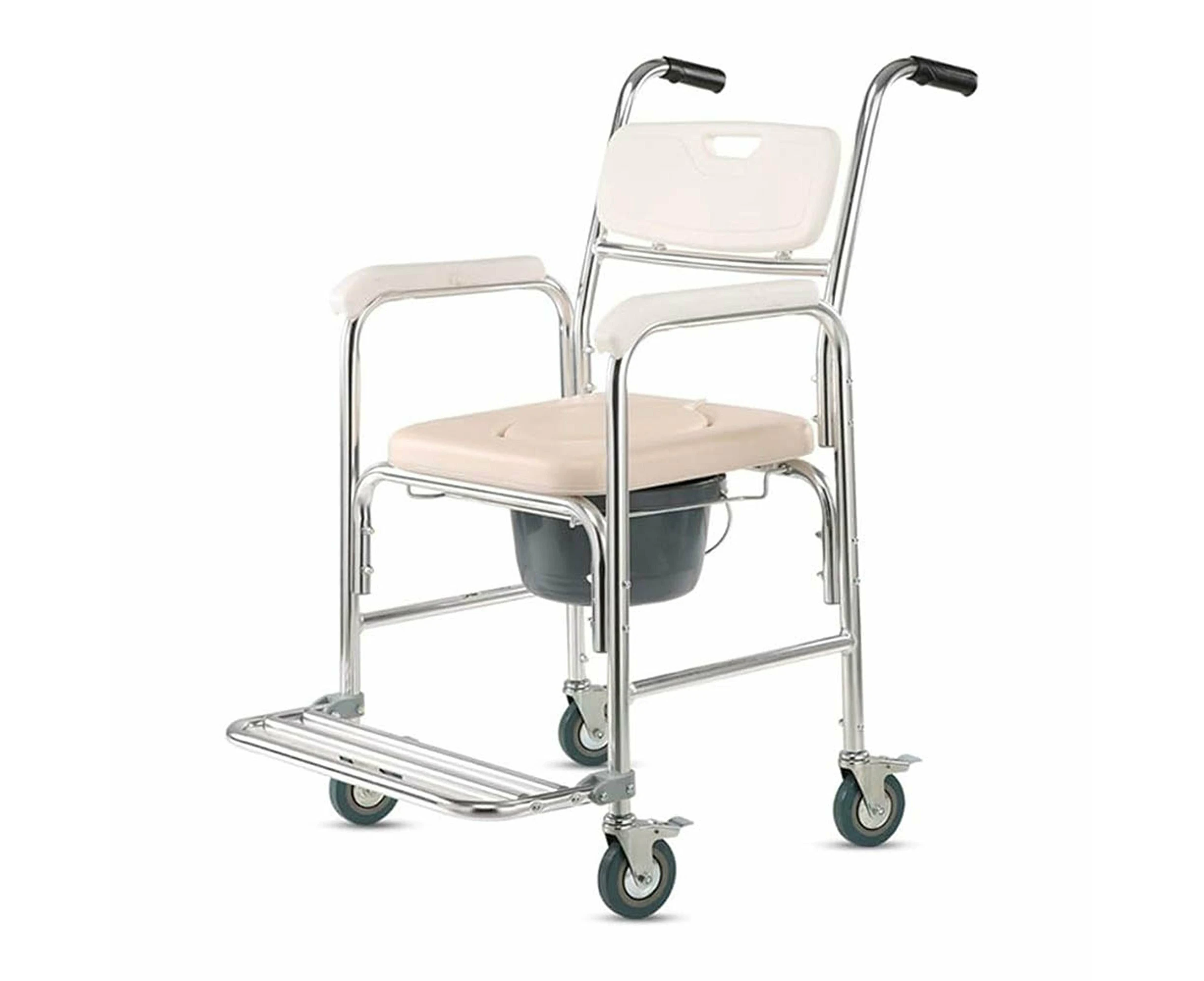 Shower Toilet Commode Chair Bathroom Bedside Footrest Mobile Wheelchair Aluminum