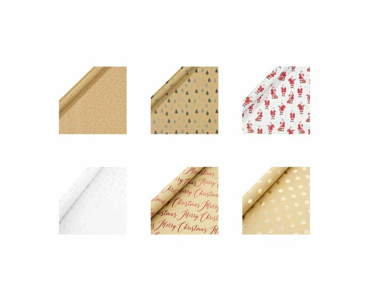 4m x 70cm Christmas Kraft Roll Wrap, Assorted - Anko