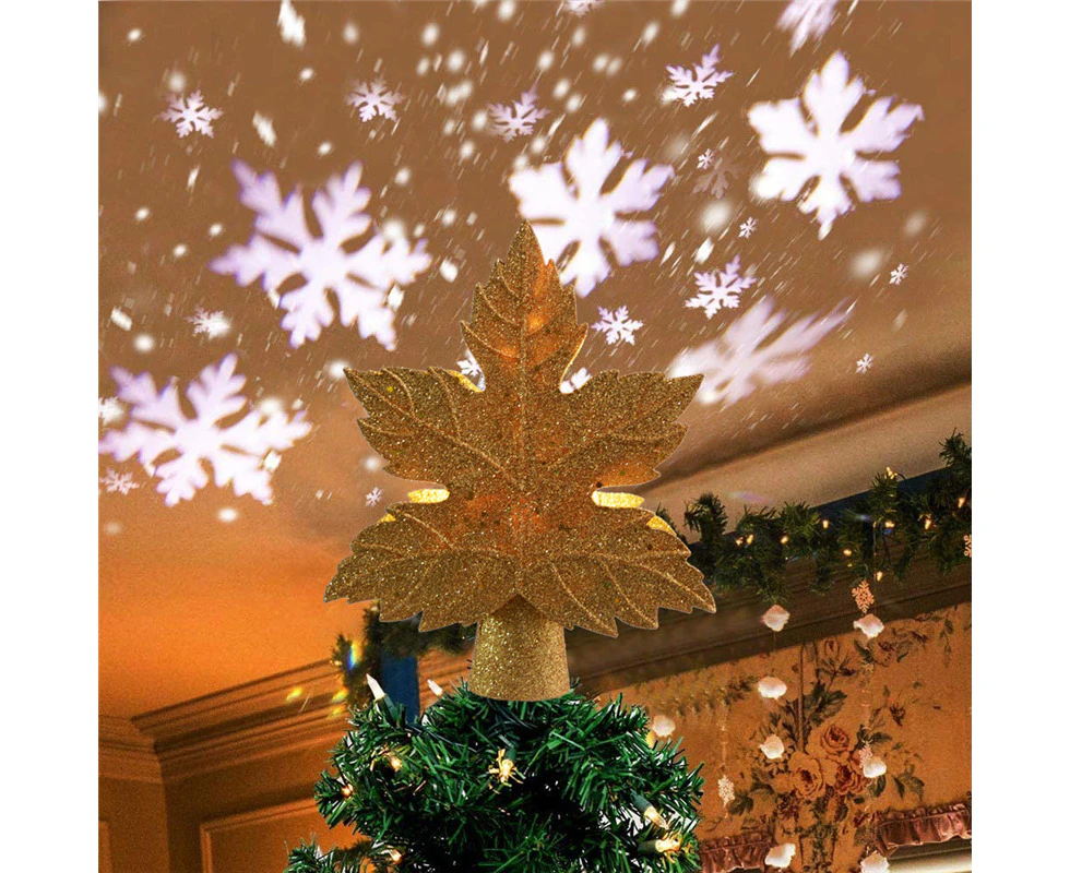 Gold-Christmas Tree Topper Lighted Star Tree with Snowflake Projector Lights, 3D Glitter Hollow Star Tree Topper for Christmas Tree Decorations