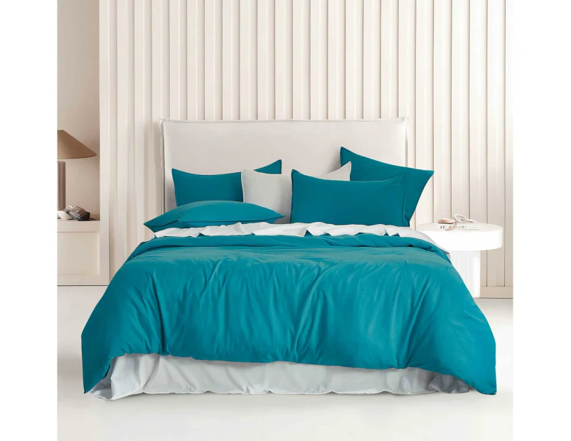 CleverPolly Vintage Washed Microfibre Quilt Cover Set - Teal