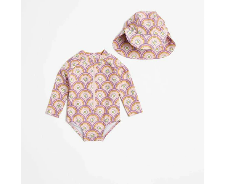 Target Baby Unitard Swim Set with Hat 2 Piece - Rainbow Floral