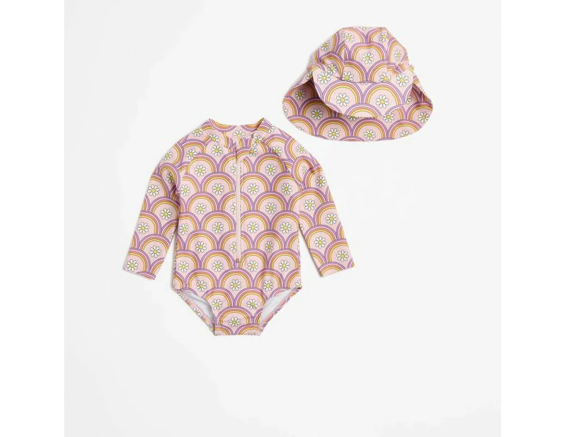 Target Baby Unitard Swim Set with Hat 2 Piece - Rainbow Floral