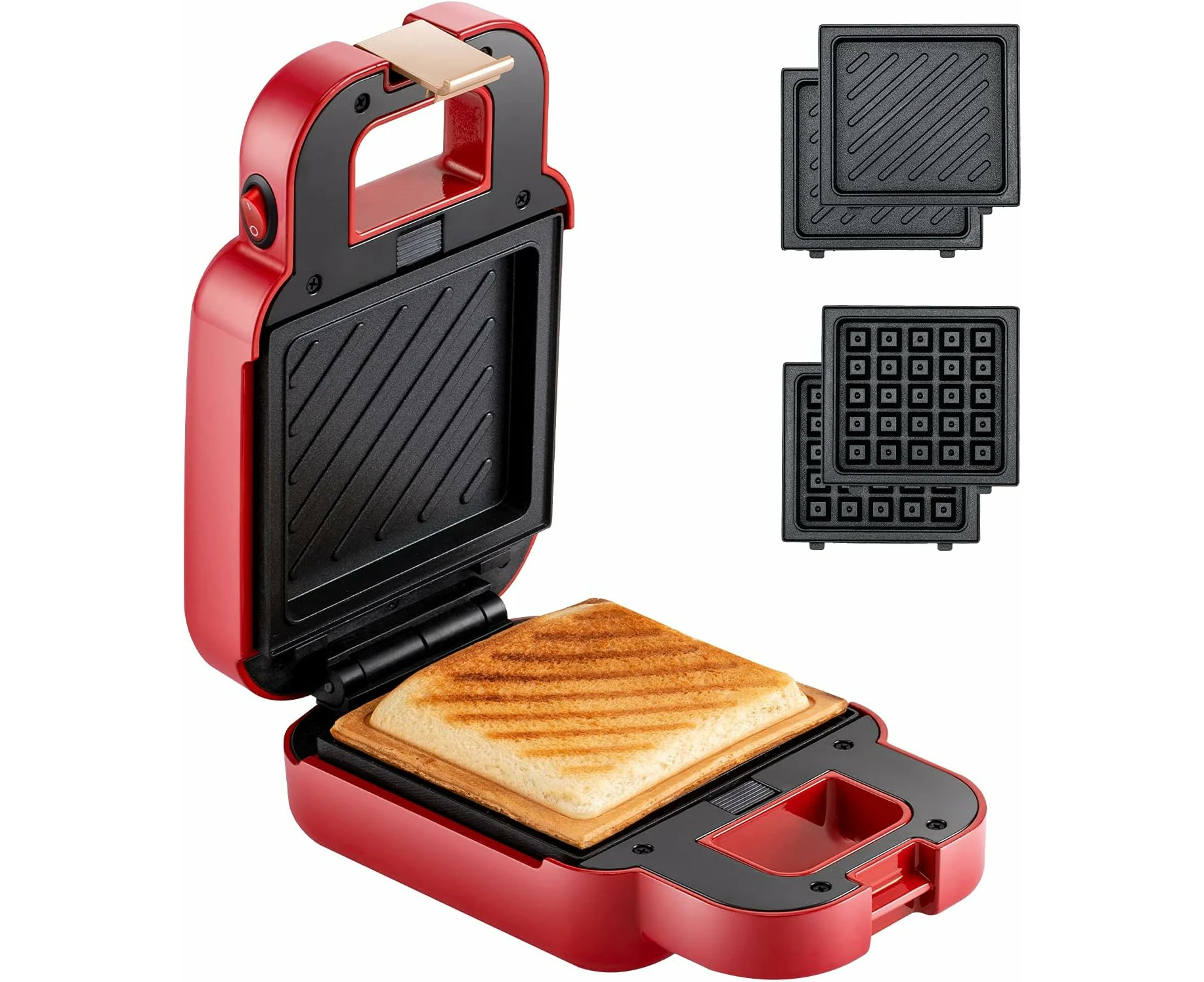 Mini Sandwich Maker, Portable 2 In 1 Waffle Maker Panini Press Grill (Red),Red