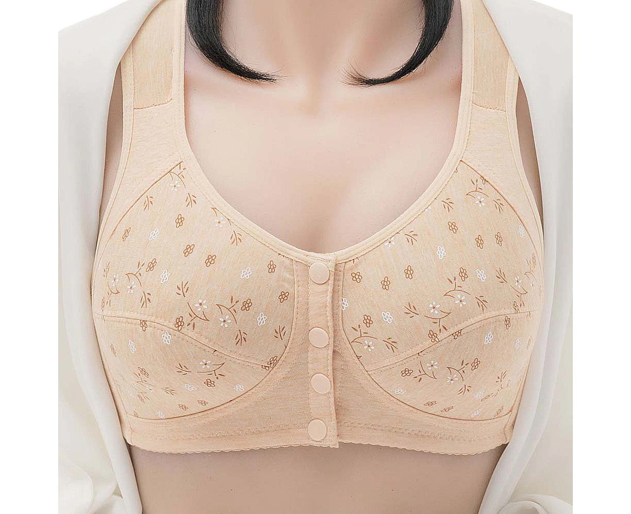 Women Ladies Floral Front Fastening Bra Cotton Blend Non Wired Soft Stretch Non Padded Lingerie