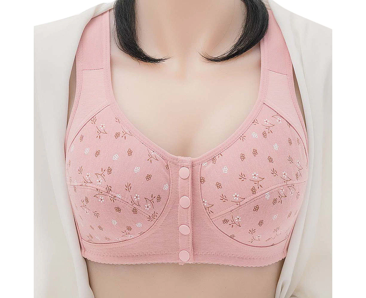 Women Ladies Floral Front Fastening Bra Cotton Blend Non Wired Soft Stretch Non Padded Lingerie
