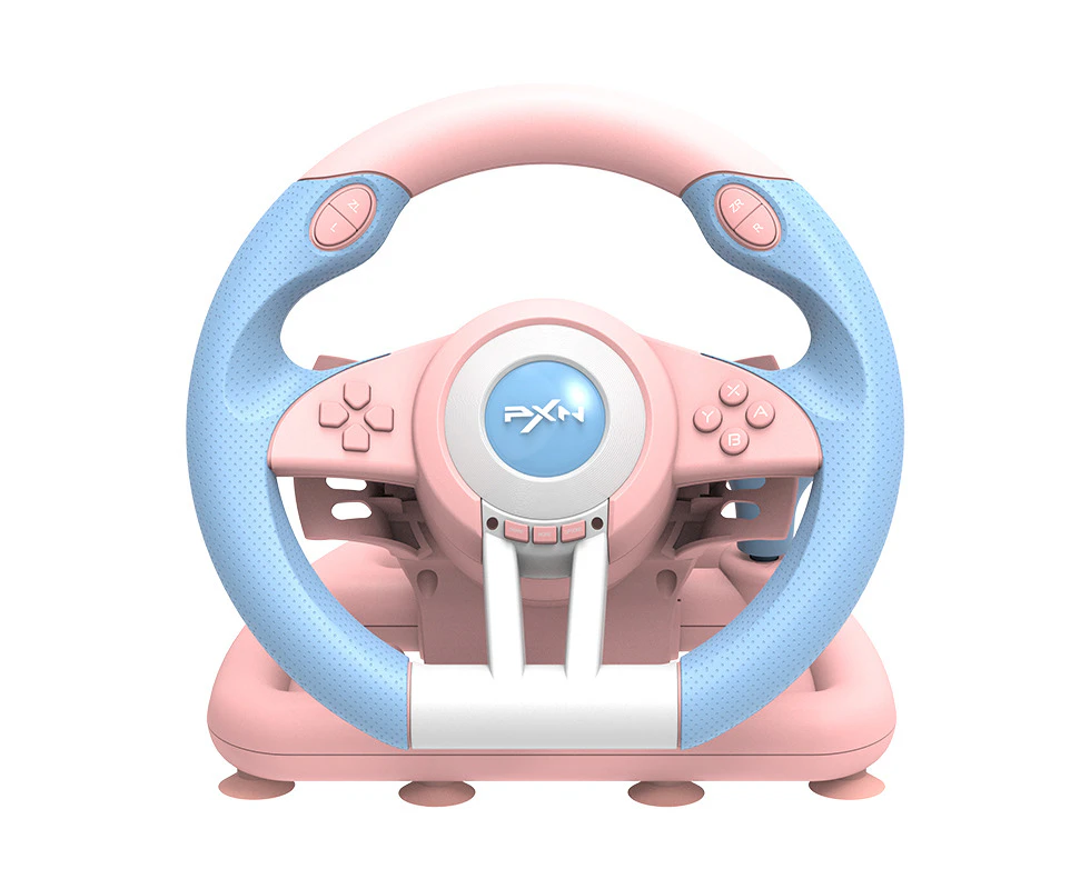 PXN V3 PRO Racing Wheel Pink/Blue with Paddle Shifter, Automatic Drive Pedal, Desktop Clamp - Multi-Platform Controller for Nintendo Switch PC PS4