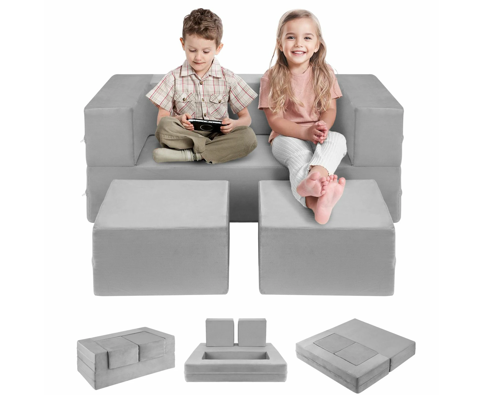 Modular Kids Sofa Set Play Couch Convertible Lounge Chair Ball Pit Toddler Playset Sectional Cushion Comfy Armchair Bed Activity Centre Playroom