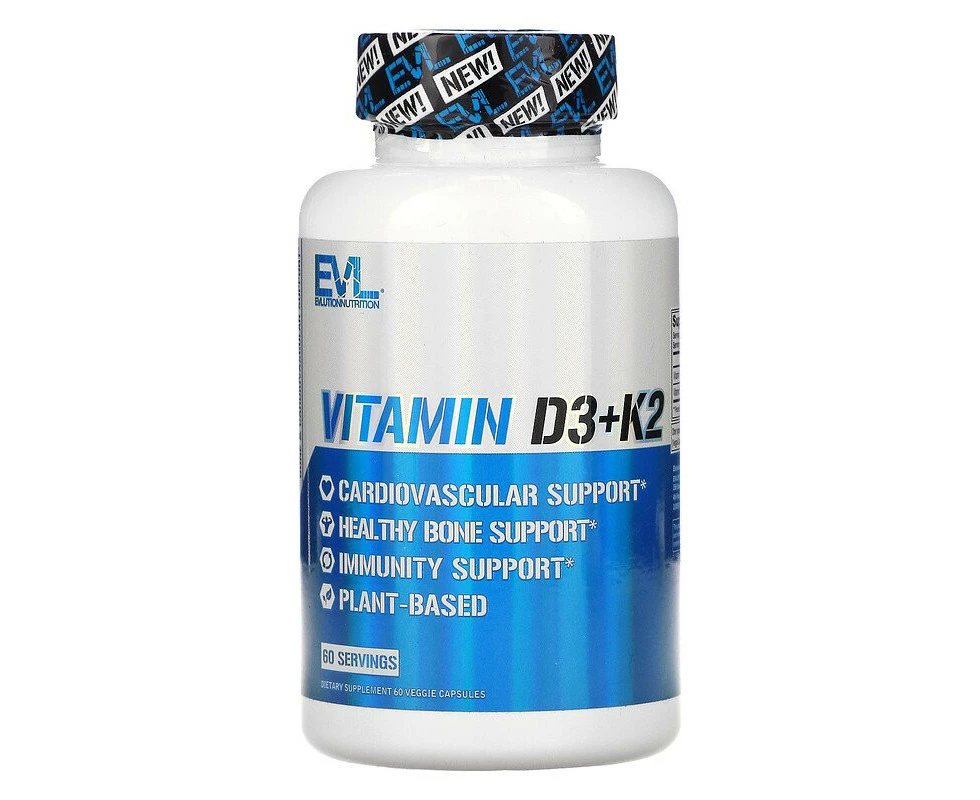 EVLution Nutrition, Vitamin D3+K2, 60 Capsules