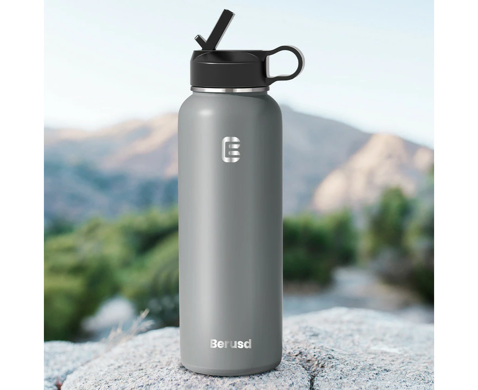 1L Insulated Water Bottle 2 Lids, Leak Proof Water Bottle, Vacuum Insulated Stainless Steel Sports Water Bottle, Travel Cup Thermo Mug Drink Flasks