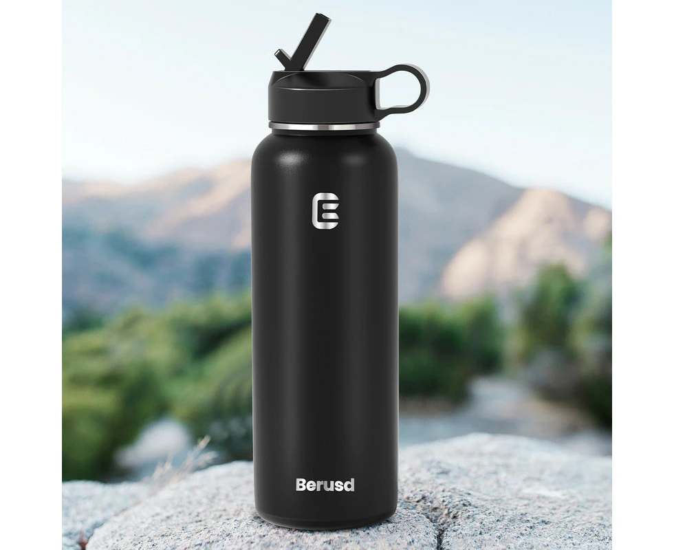 1L Insulated Water Bottle 2 Lids, Leak Proof Water Bottle, Vacuum Insulated Stainless Steel Sports Water Bottle, Travel Cup Thermo Mug Drink Flasks