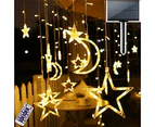 Star Solar Lights Outdoor,Solar Powered Curtain Lights,Window Lights,Solar Led String Lights Twinkle Star Moon,Warm White