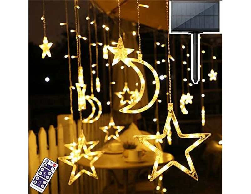 Star Solar Lights Outdoor,Solar Powered Curtain Lights,Window Lights,Solar Led String Lights Twinkle Star Moon,Warm White