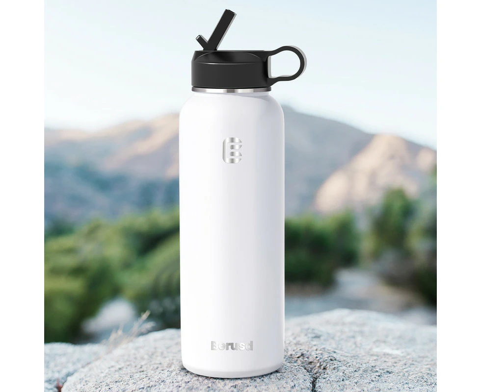 1L Insulated Water Bottle 2 Lids, Leak Proof Water Bottle, Vacuum Insulated Stainless Steel Sports Water Bottle, Travel Cup Thermo Mug Drink Flasks