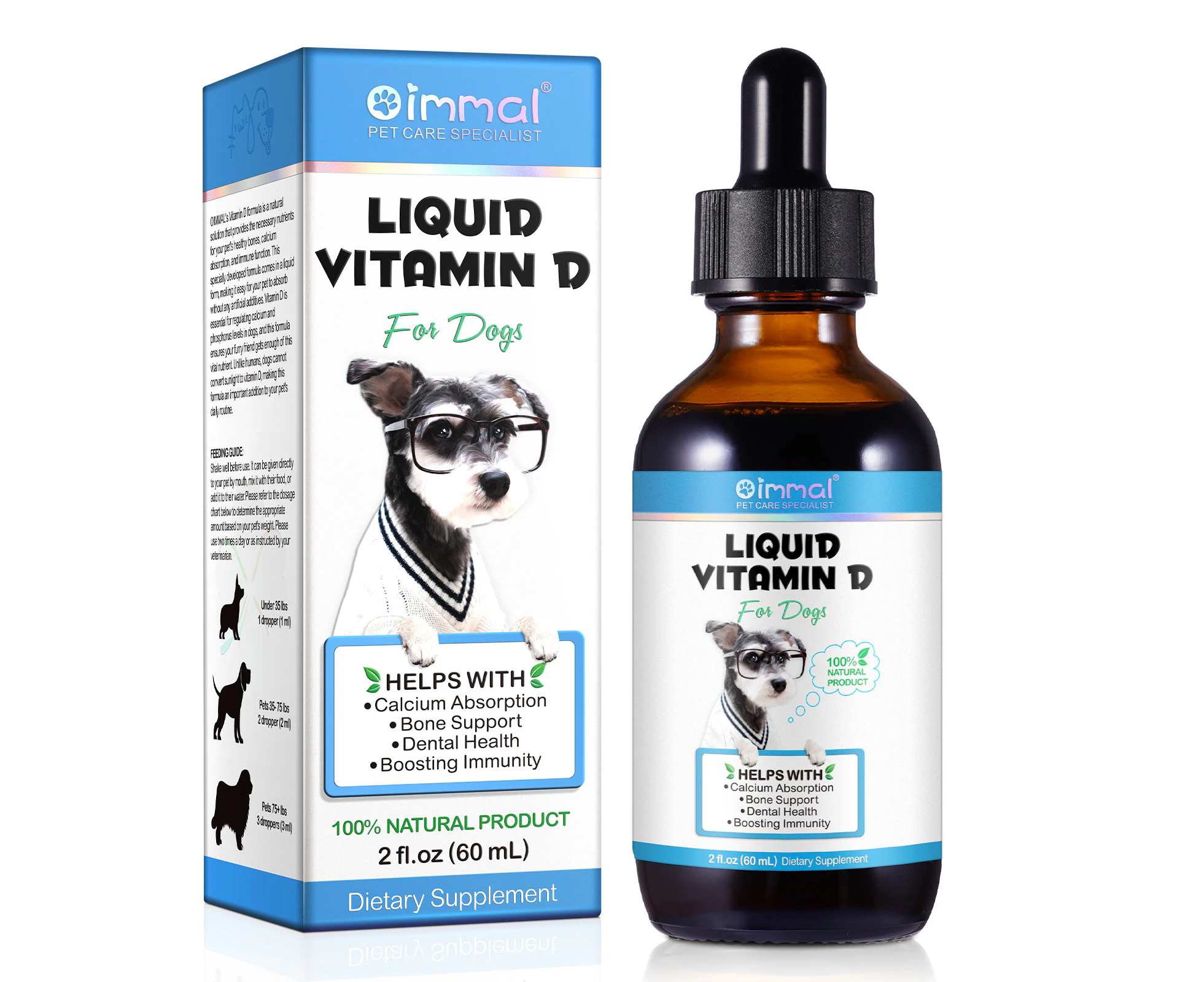 Oimmal Liquid Vitamin D Dogs Immunity Health Care Support Supplement Skin Coat Joint 60ml