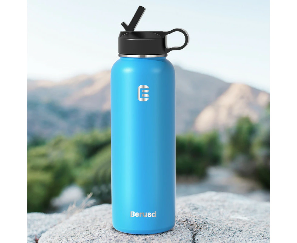 1L Insulated Water Bottle 2 Lids, Leak Proof Water Bottle, Vacuum Insulated Stainless Steel Sports Water Bottle, Travel Cup Thermo Mug Drink Flasks