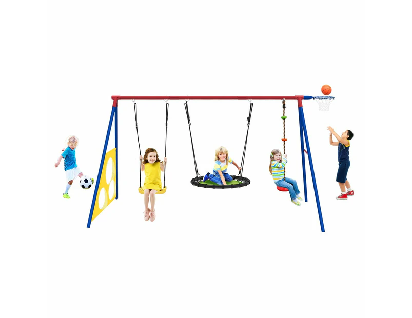 Outdoor Kids Swing Set Toys 5in1 Playset Basketball Hoop Football Goal Gate Climb Tree Saucer Child Backyard Playground Activity Centre Equipment