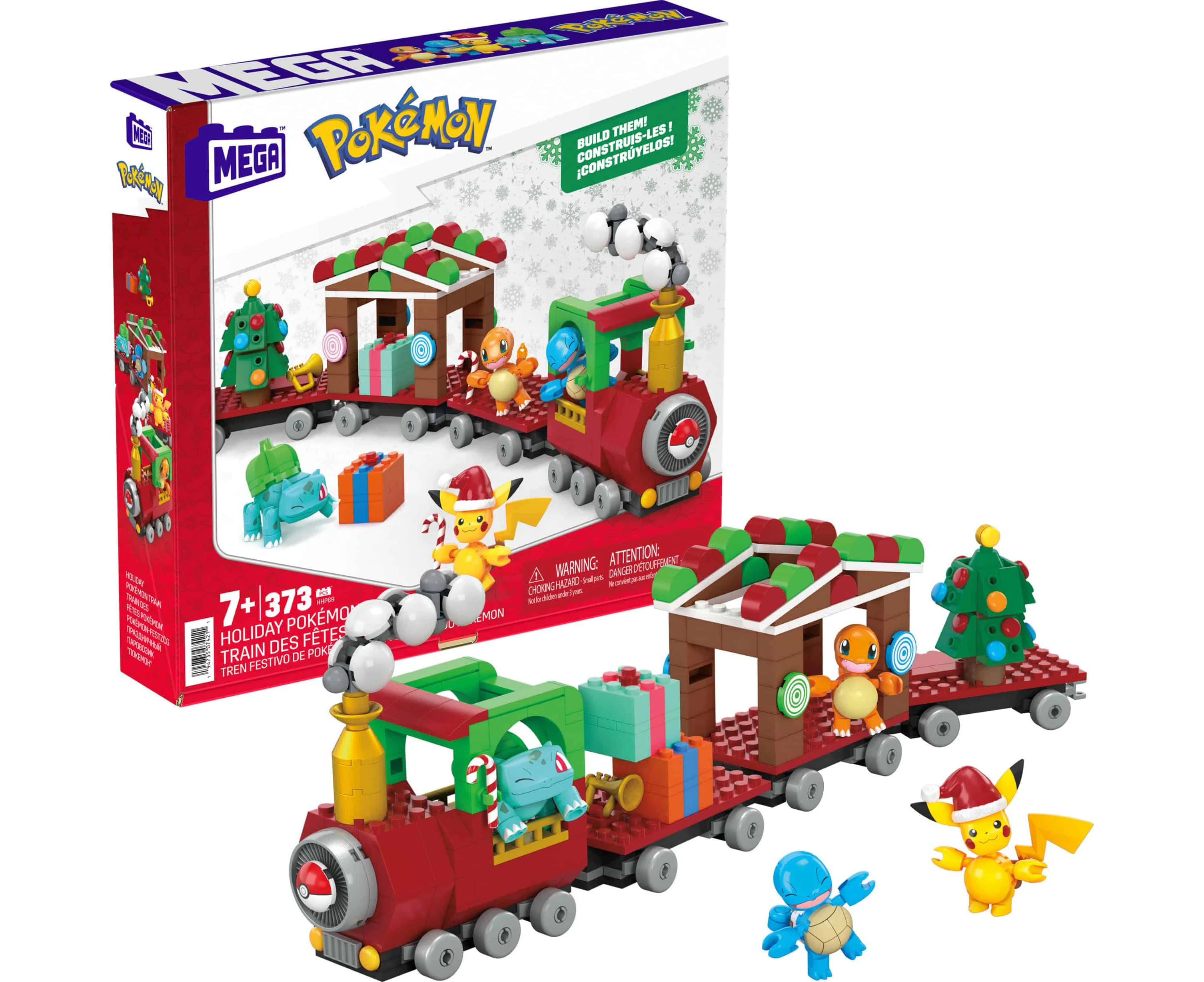 Mega Pokémon Christmas Edition: Festive Set With Pikachu, Bulbasaur, Charmander, & Squirtle! 373 Pieces For Ages 6+!