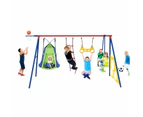 Kids Swing Set Seesaw Basketball Hoop Football Soccer Goal Tent Ladder Trapeze Bar Climbing Saucer 6in1 Child Outdoor Playground Activity Centre