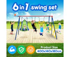 Kids Swing Set Seesaw Basketball Hoop Football Soccer Goal Tent Ladder Trapeze Bar Climbing Saucer 6in1 Child Outdoor Playground Activity Centre