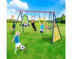 Kids Swing Set Seesaw Basketball Hoop Football Soccer Goal Tent Ladder Trapeze Bar Climbing Saucer 6in1 Child Outdoor Playground Activity Centre