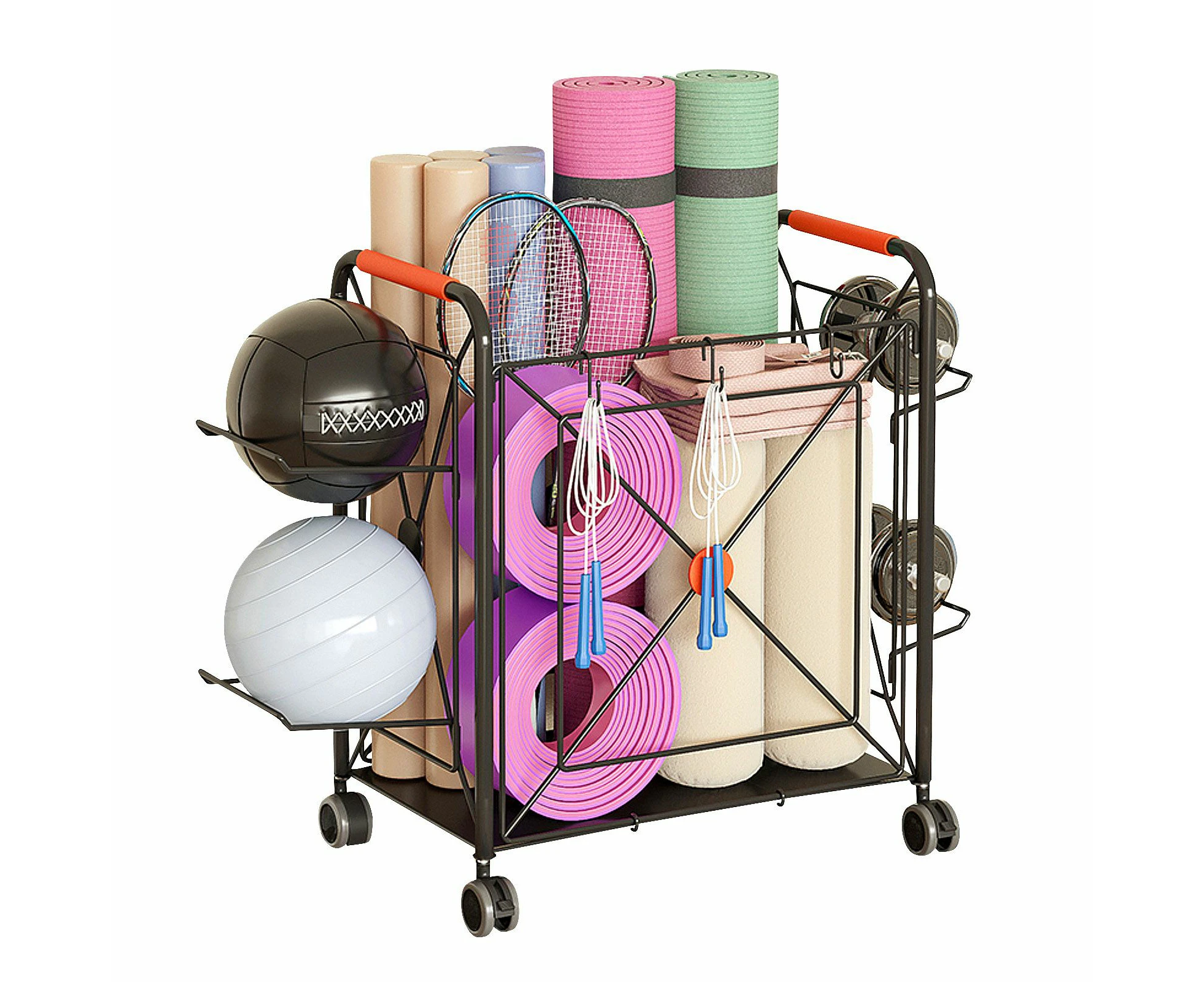 Ball Yoga Mat Storage Rack Garage Shelving Unit Shelves Display Stand Dumbbell Home Gym Organiser Basket Hooks Wheels Metal