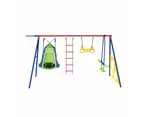 Kids Swing Set Seesaw Basketball Hoop Football Soccer Goal Tent Ladder Trapeze Bar Climbing Saucer 6in1 Child Outdoor Playground Activity Centre