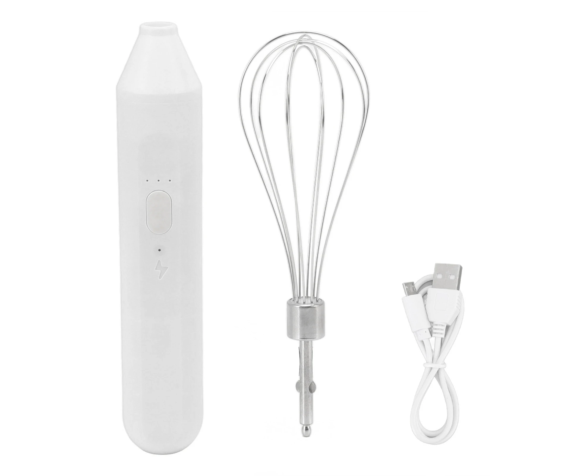 UFAPP Electric Egg Beater Handheld USB Charging Milk Frother Portable Cordless Drink Mixer with Stainless Steel Whisk White