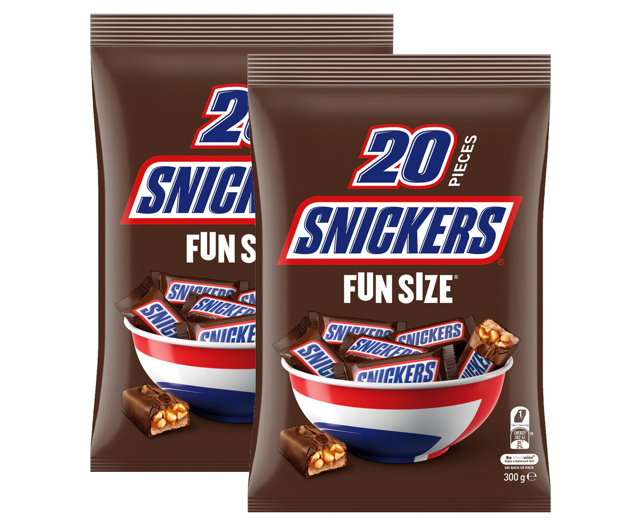 2 x 20pk Snickers Fun Size Share Bag 300g