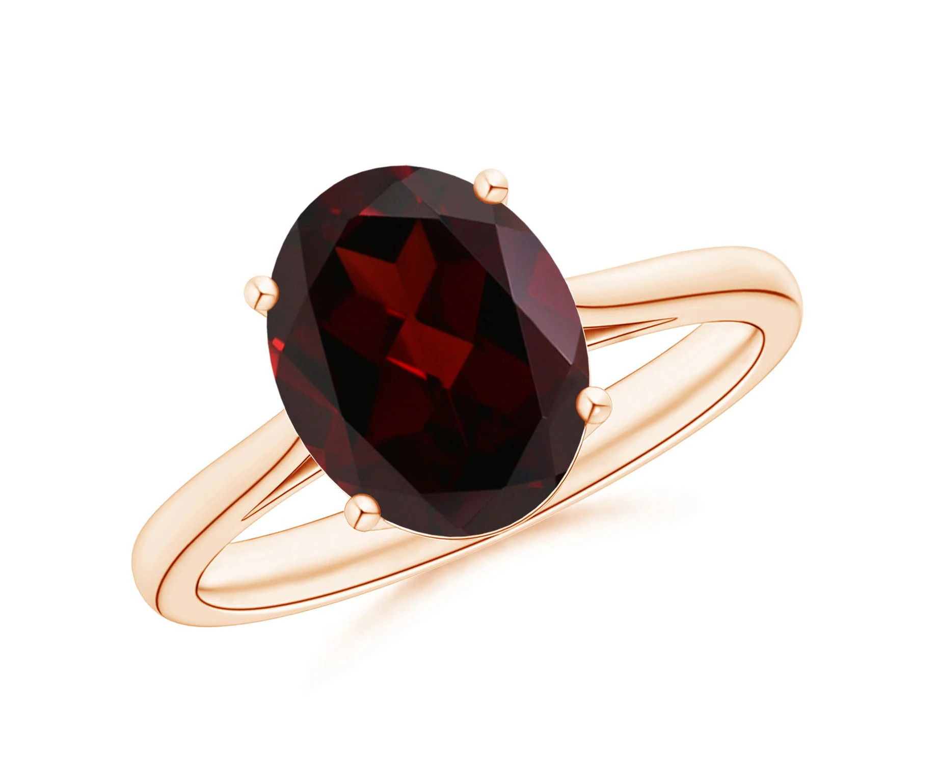 Angara Natural Oval Solitaire Garnet Cocktail Ring in 14ct Rose Gold for Women (Size-10x8mm) | January Birthstone Jewellery for Her - Rose Gold