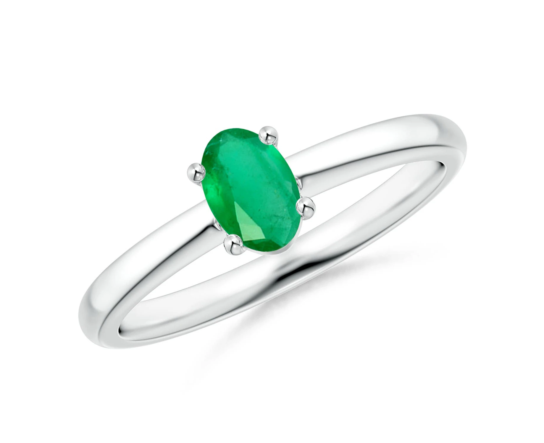 Angara Natural Classic Solitaire Oval Emerald Promise Ring in Sterling Silver for Women (Size-6x4mm) - Sterling Silver