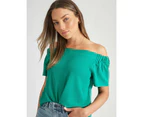 Womens Short Sleeve Off Shoulder Top Green