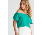 Womens Short Sleeve Off Shoulder Top Green