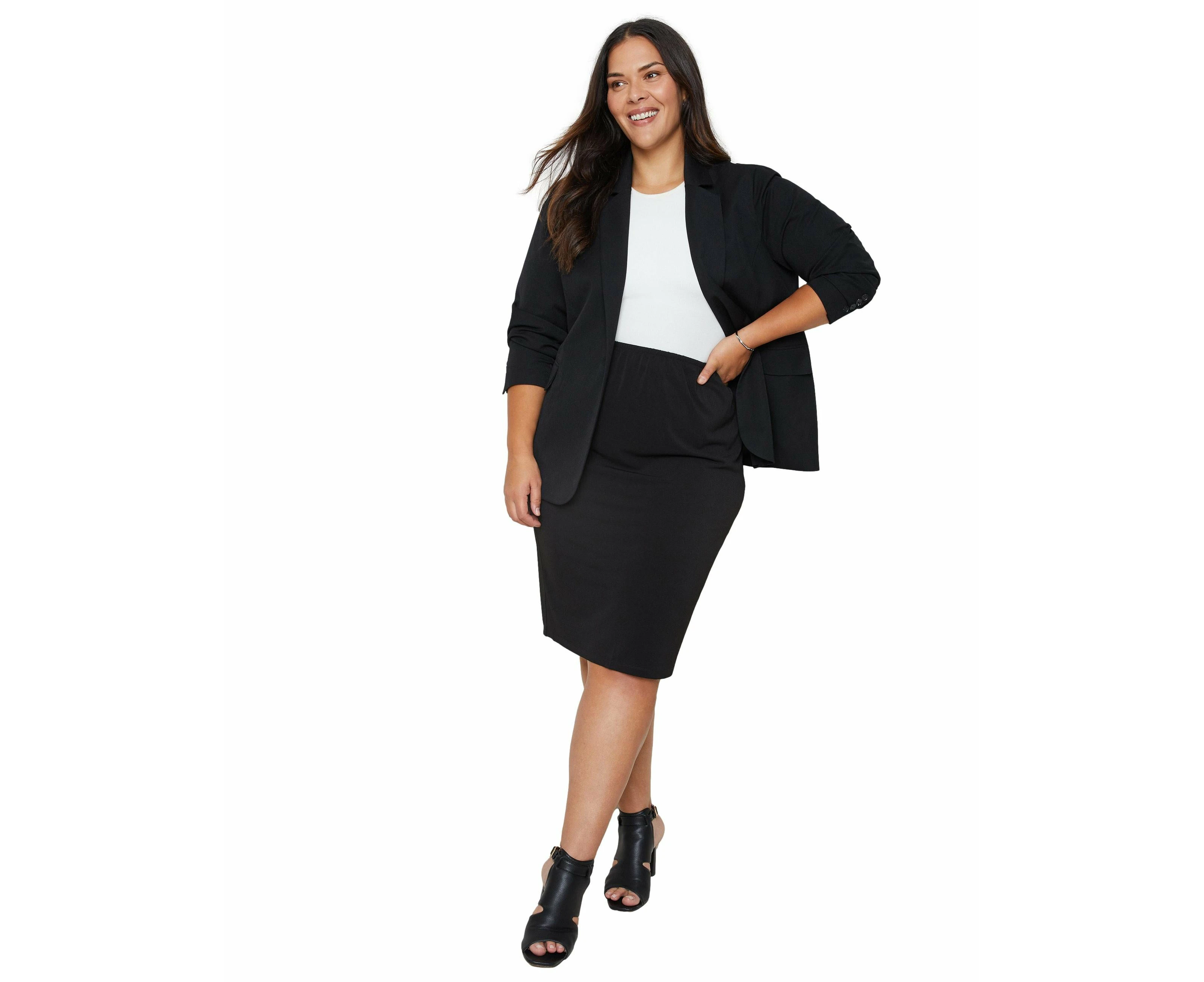 Autograph - Womens Plus Size - Skirts - Winter - Black - Pencil / Straight - Knee Length - Fitted - Stretch Elastane - Knit - Office Wear Work Clothes