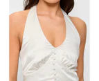 Satin Halter Neck Button Top - Lily Loves