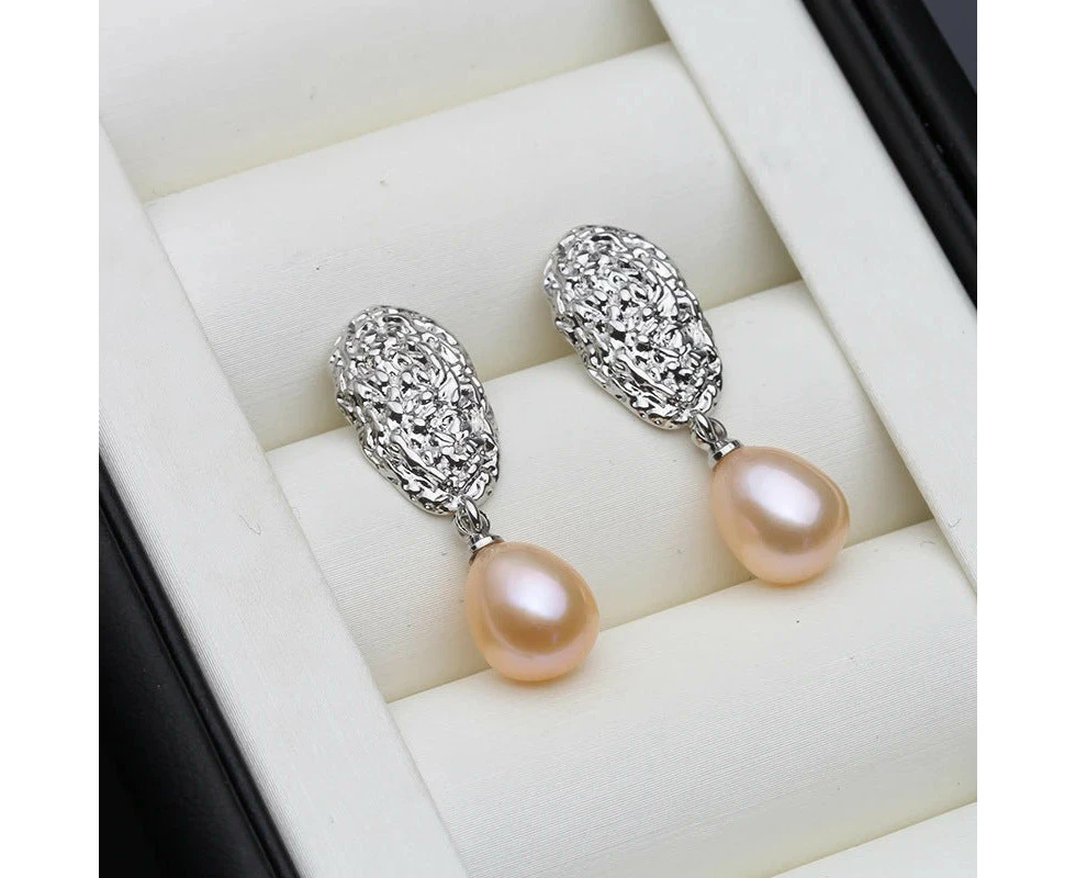 Genuine Freshwater Pearl Oval Statement Stud Earrings - Pink