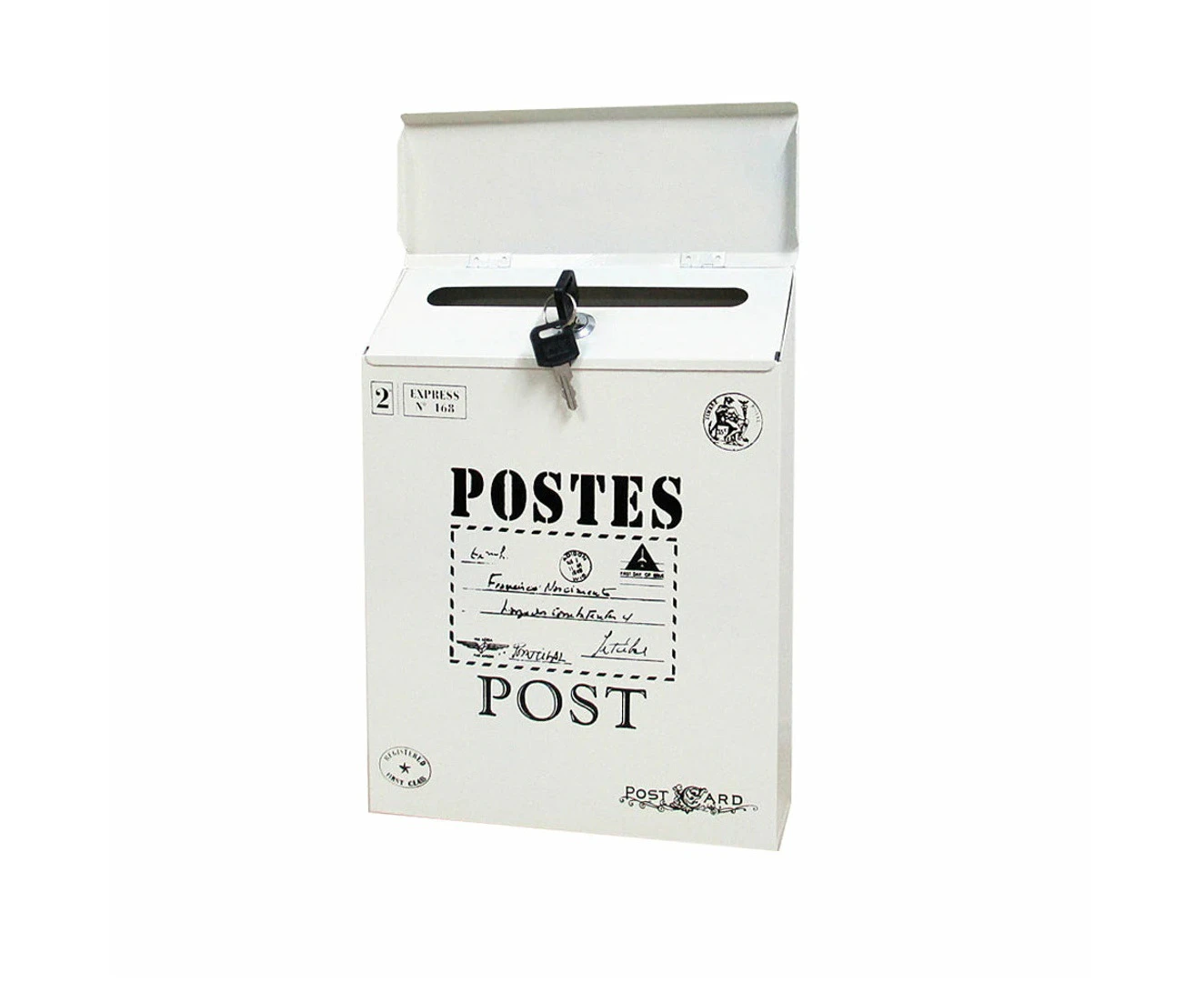 Locking Metal Mailbox Wall Mounted Key Lock Post Box Letter Box-White