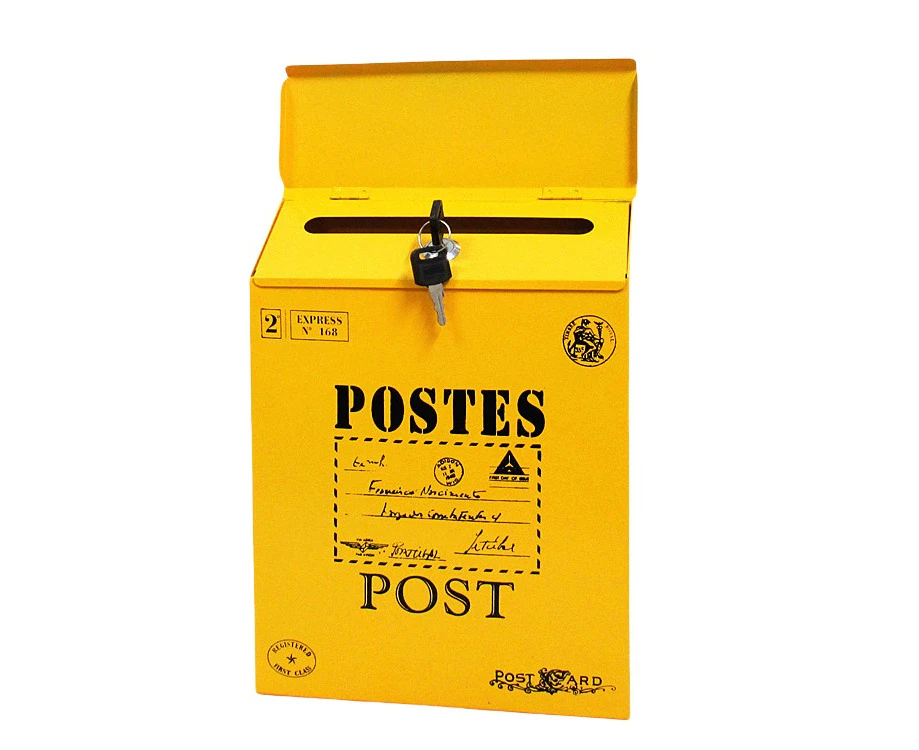 Locking Metal Mailbox Wall Mounted Key Lock Post Box Letter Box-Yellow