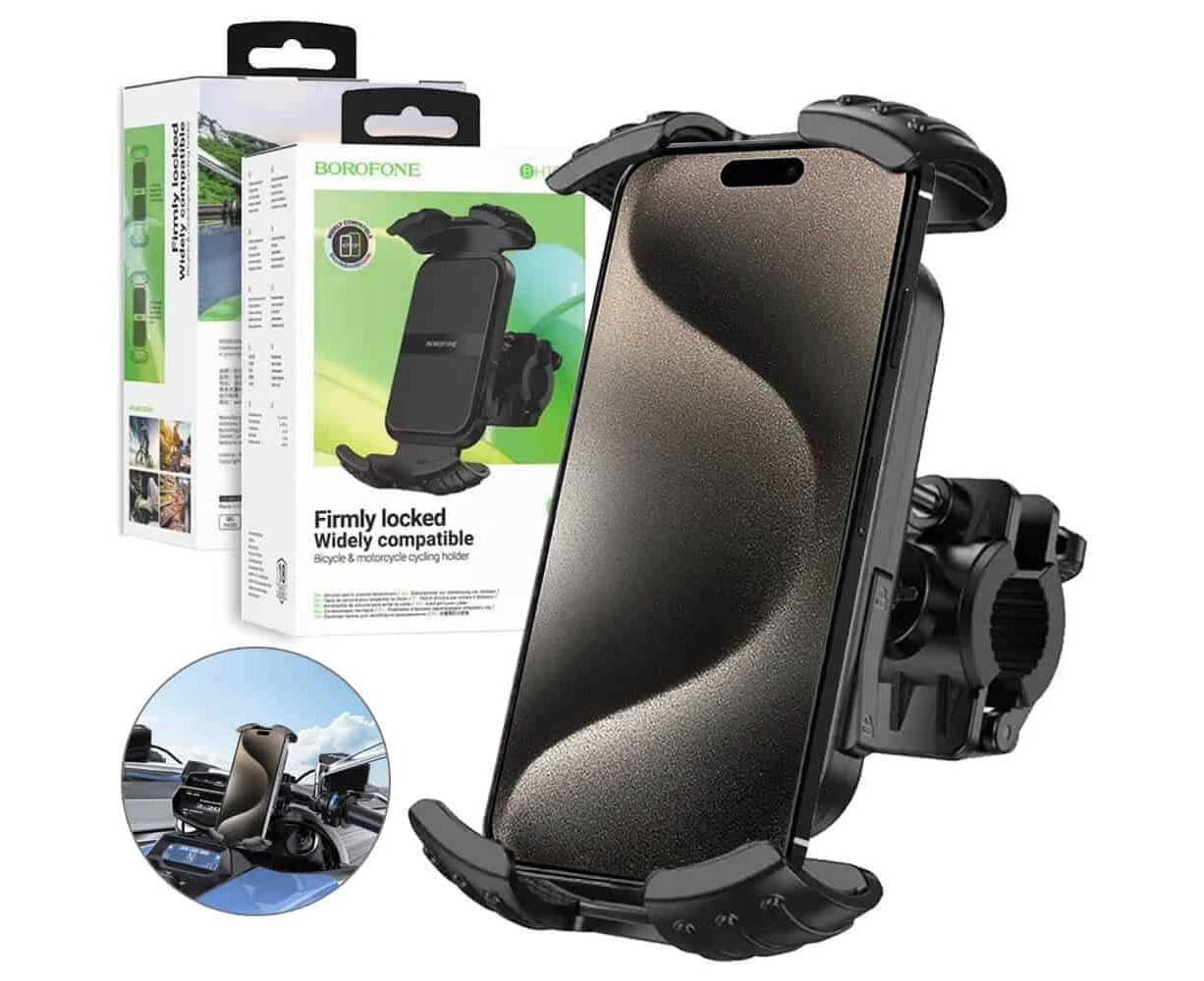 Borofone BH105 Bicycle & Motorcycle Motorbike Cycling Bike Scooter 360° Rotating Universal Mobile Phone Holder Mount Bracke Solid Grip