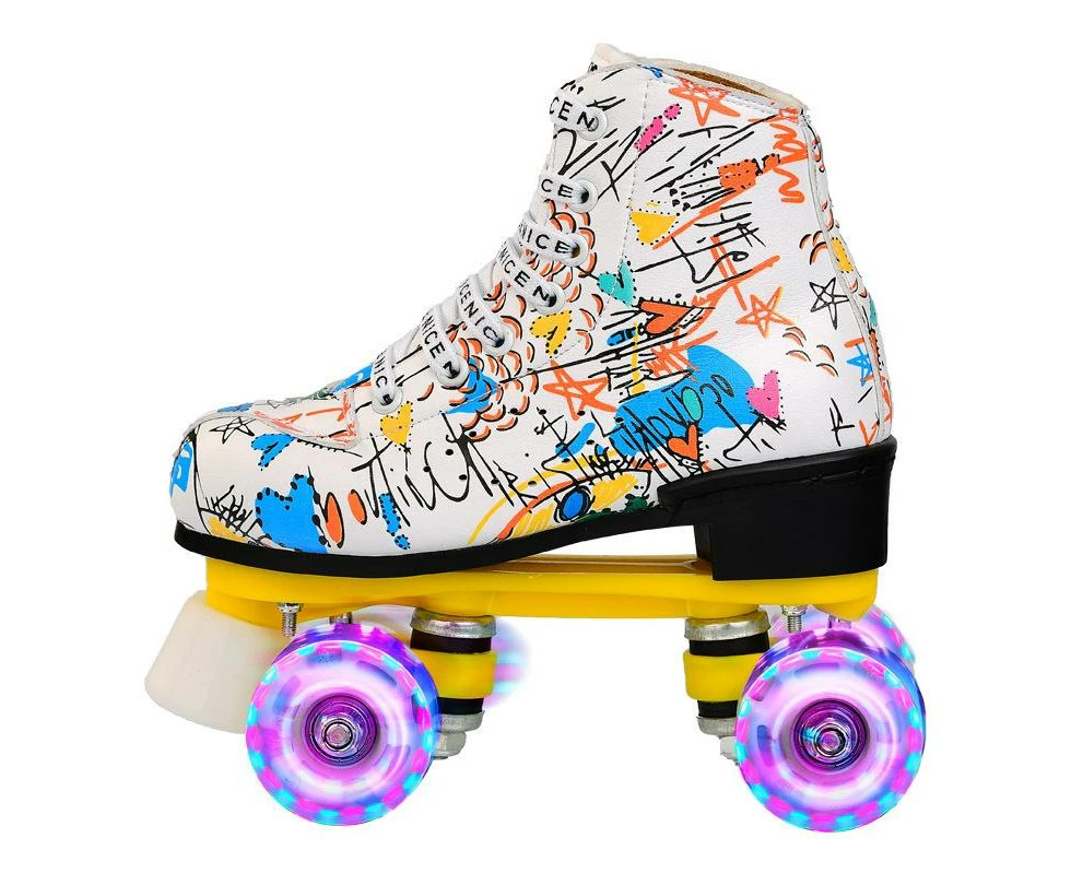 Adult Children Graffiti Double Row Four-Wheel Roller Skating Shoes - Size 42