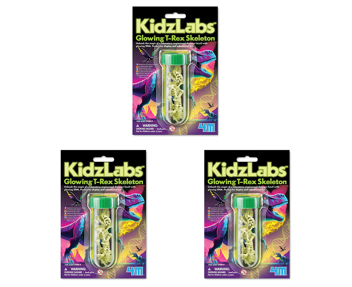 3x 4M KidzLabs Glowing T-Rex Skeleton Kids/Children Educational Fun Play Toy 5+