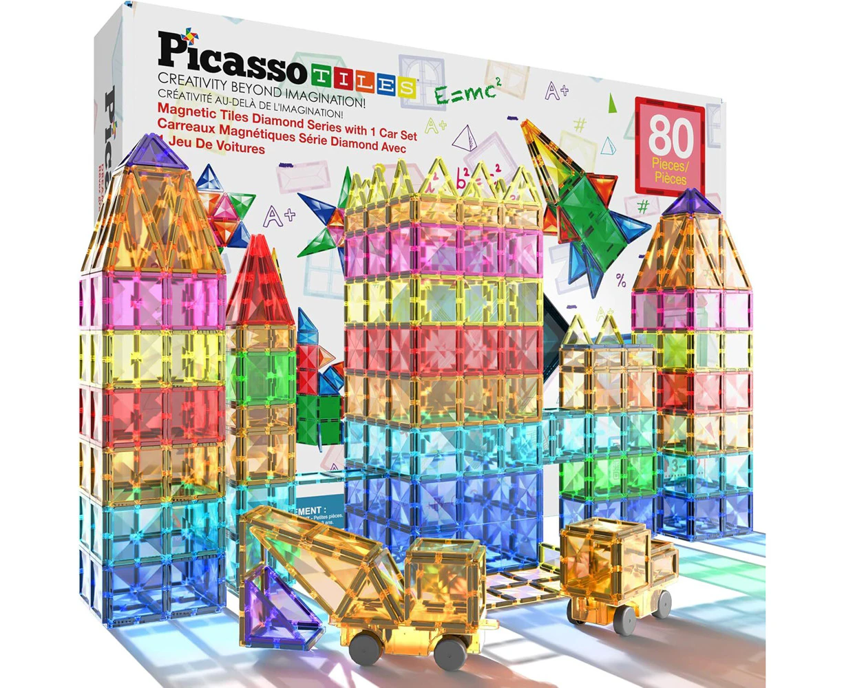 80pc Picasso Tiles Magnetic Kids/Children Building Block Set w/ Car Base 3y+