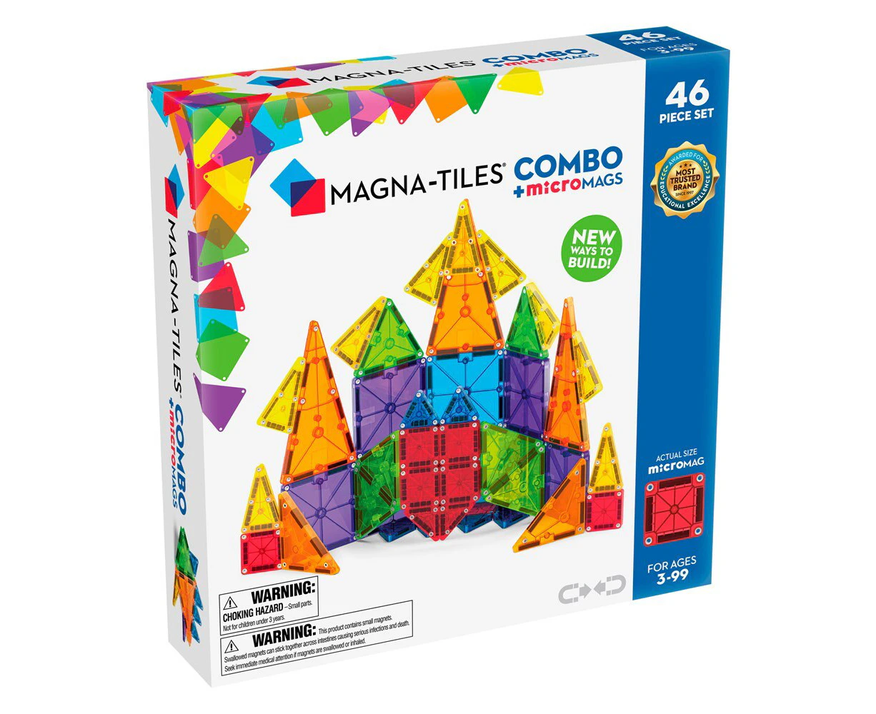 46pc Magna-Tiles Combo + microMAGS Set Kids/Child Magnetic Building Toy 3y+