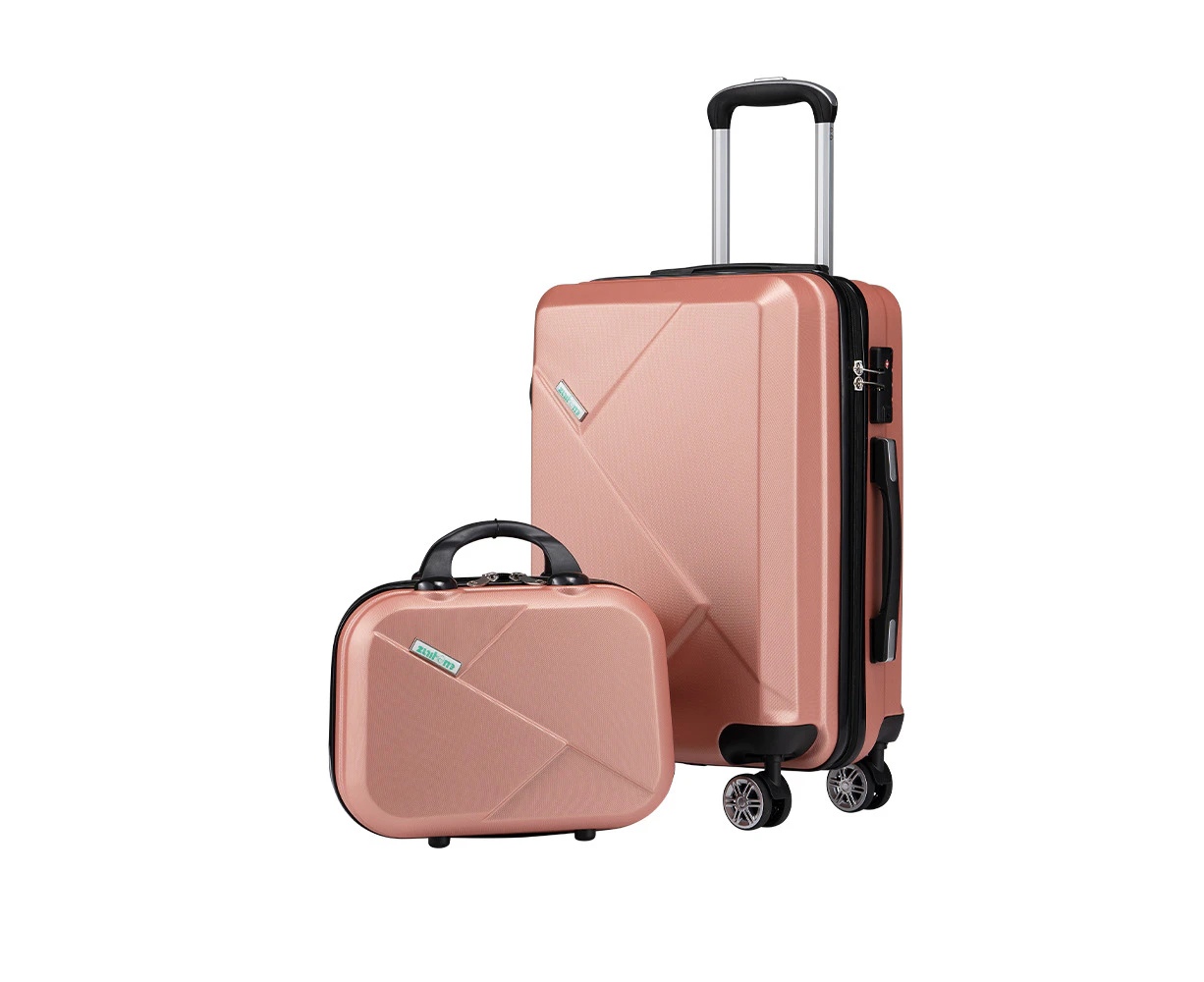 ZUNI 2PCS Luggage Suitcase Trolley Set Travel TSA Lock Storage Hard Case Pink