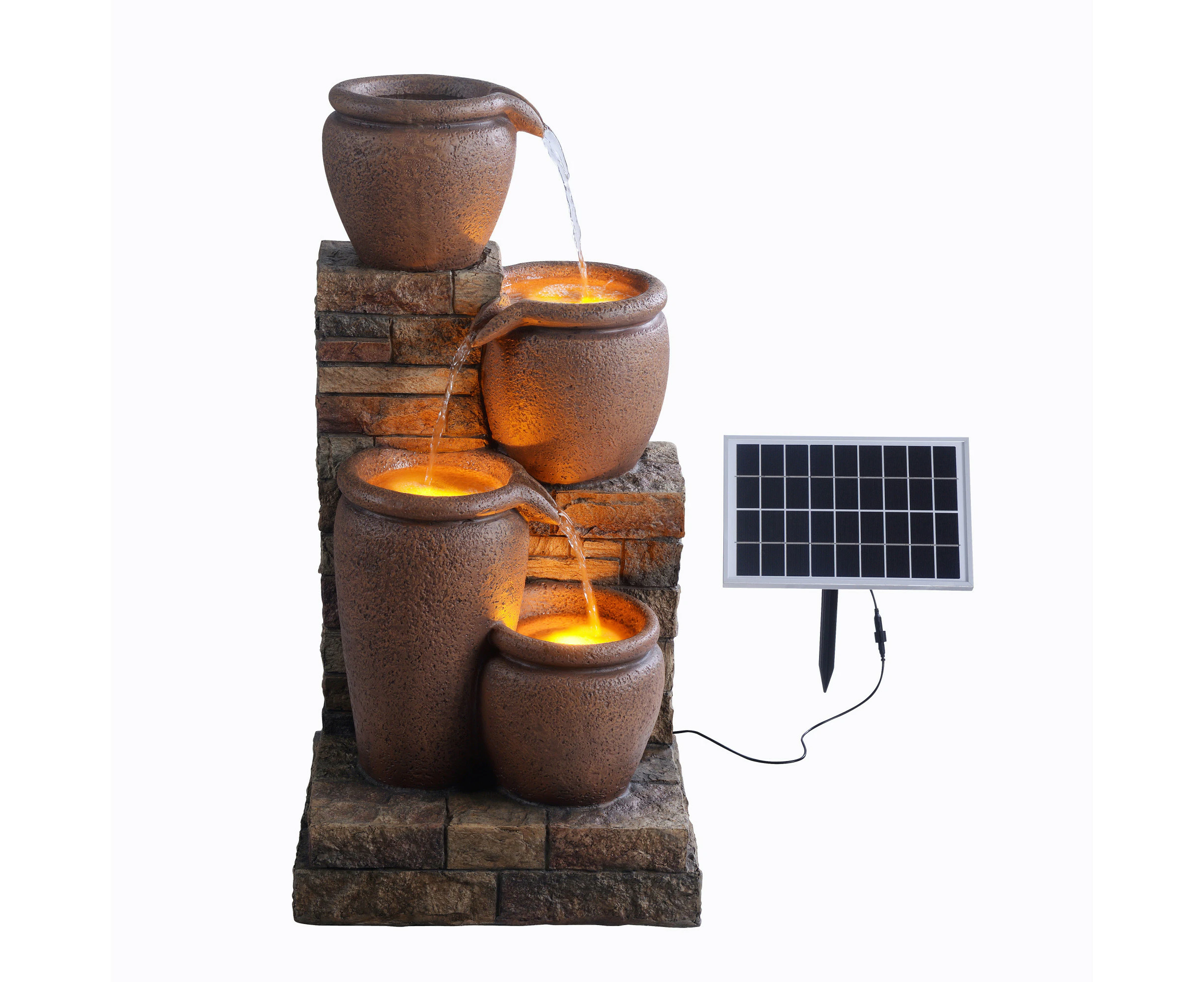 Teamson Home 30.71" 4-Tier Cascading Bowl Solar Powered Water Fountain for Outdoor Living Spaces, Terracotta