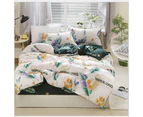 Green Leaves Pattern Aloe Cotton Flat Sheet Quilt Cover Pillowcases 4pcs Bedding Set (queen 180*220cm)