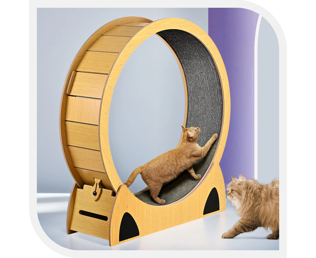 Taily Cat Exercise Wheel Cat Treadmill Cat Running Wheel Cat Scratcher Board Oak 110CM