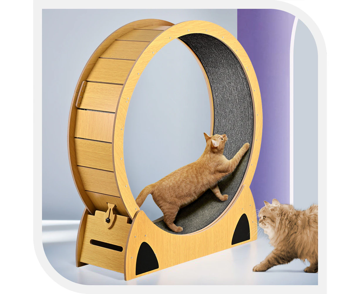 Taily Cat Exercise Wheel Cat Treadmill Cat Running Wheel Cat Scratcher Board Oak 87CM