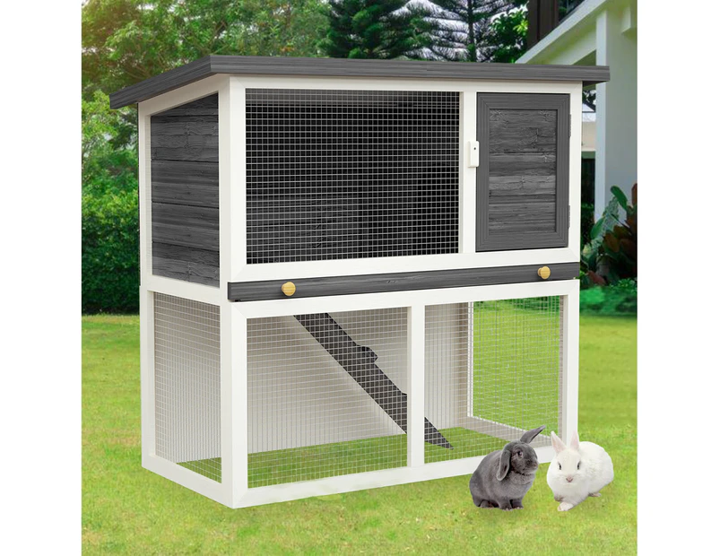 Advwin Rabbit Hutch Chicken Coop 90cm x 45cm x 80cm Large Run Wooden Outdoor Bunny Cage House