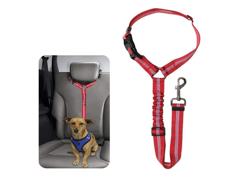 Dog Seat Belt Pet Car Seatbelt Headrest Restraint Adjustable Reflective Elastic Connect Dog Harness-Red