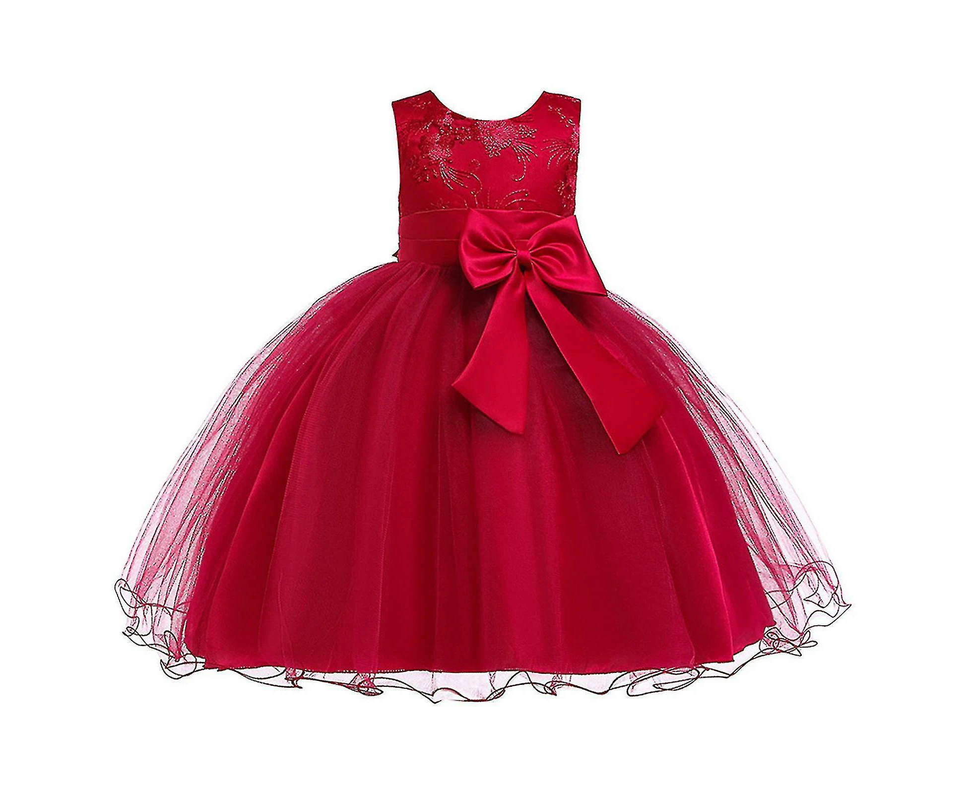 Girls Bridesmaid Dress Baby Flower Children Party Rose Bow  Princess Dresses